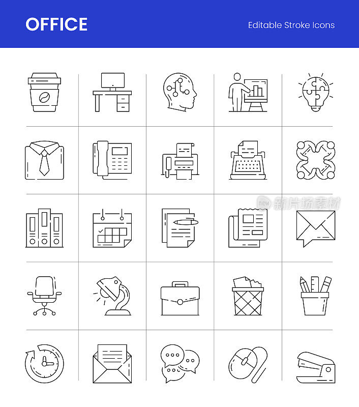 办公室可编辑的描边线条图标