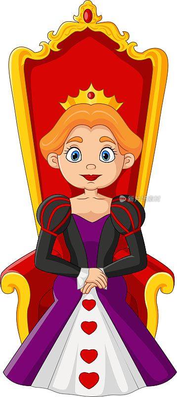 卡通女王坐在王座上
