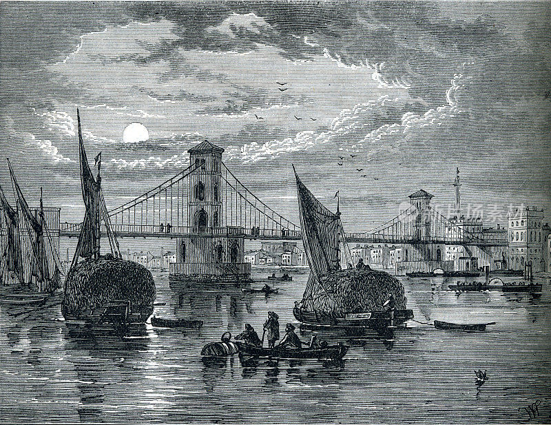 英国伦敦泰晤士河亨格福德吊桥19世纪