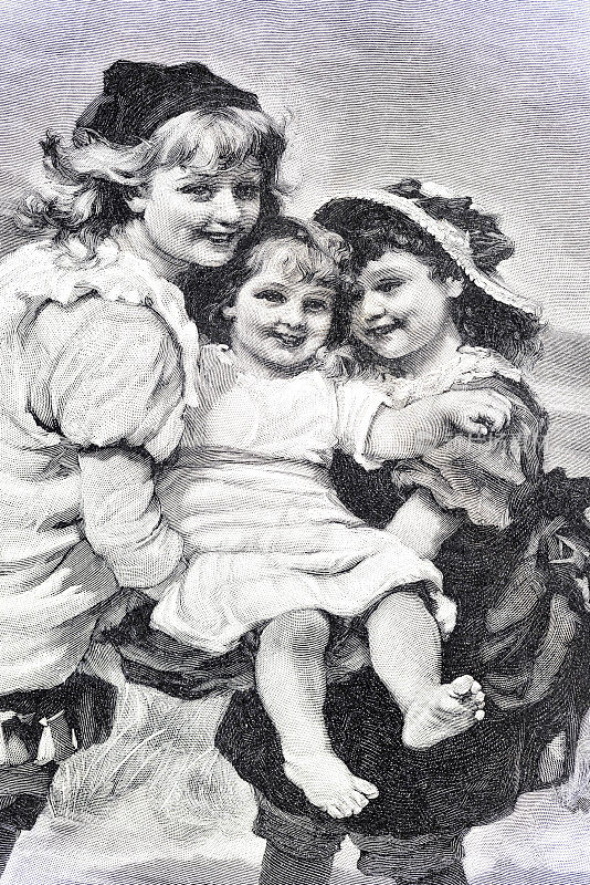 1899年，三姐妹在一起玩插画