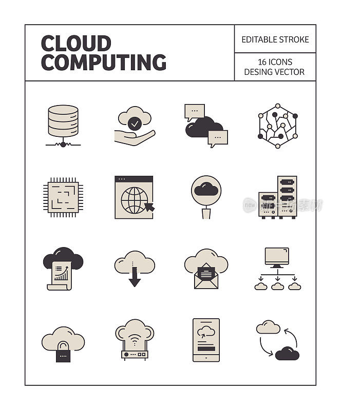 云计算图标集简单的外观和丰富多彩的设计。