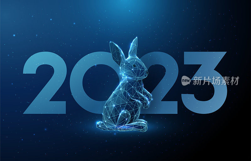 摘要蓝色低聚兔，编号2023