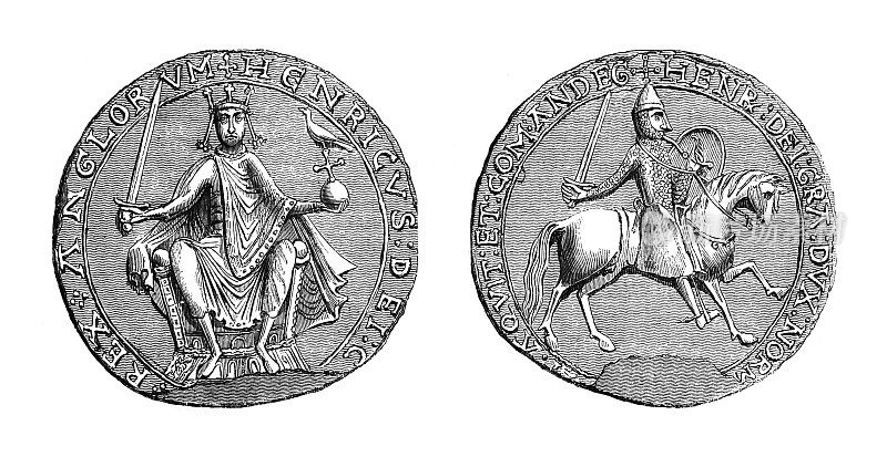 英格兰国王亨利二世(1154-1189)的国玺-古刻插图