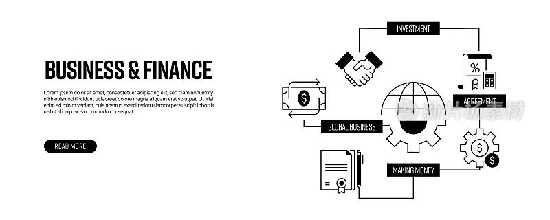 商业和金融相关的横幅设计。团队合作，合同，战略，财务，领导力
