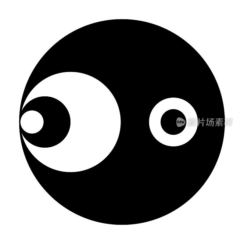 符号有六个黑白圆圈，一个麦田圈图案