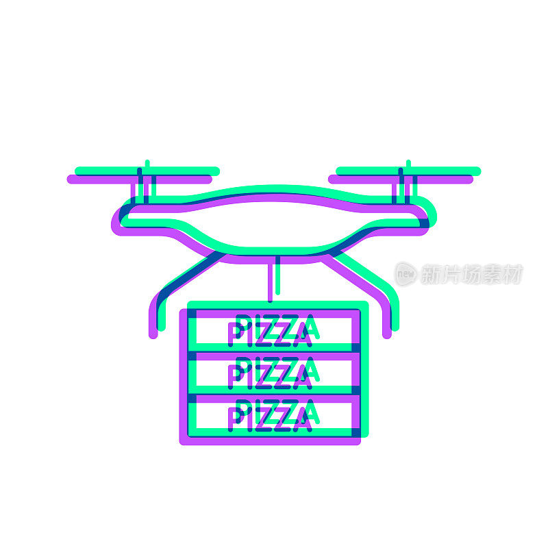 披萨外卖无人机。图标与两种颜色叠加在白色背景上