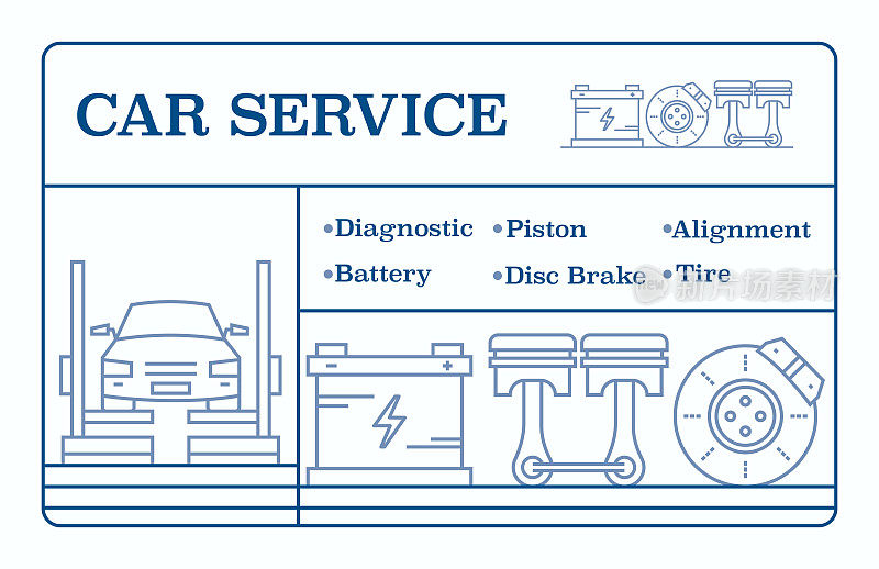 汽车服务线路图标集和横幅设计