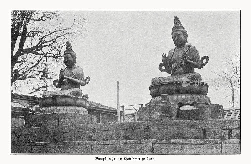 Sensō-ji寺庙的铜像，东京，日本，半色调印刷，1900年