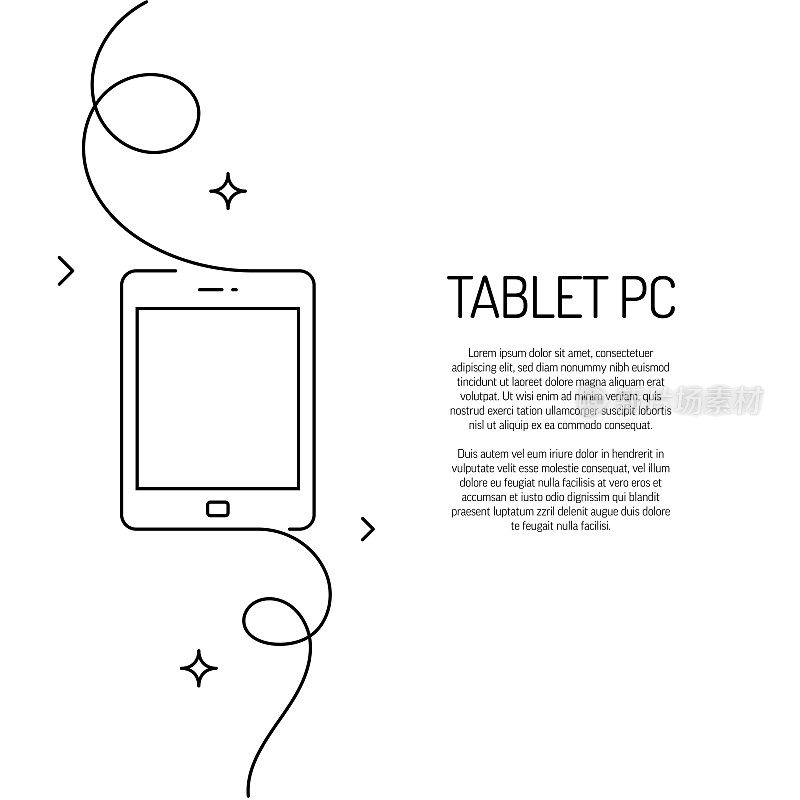 平板电脑图标的连续线条绘制。手绘符号矢量插图。