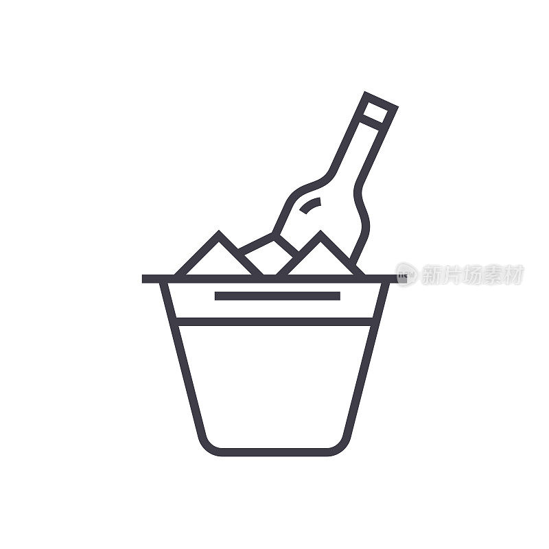 香槟在桶矢量线图标，标志，插图的背景，可编辑的笔触