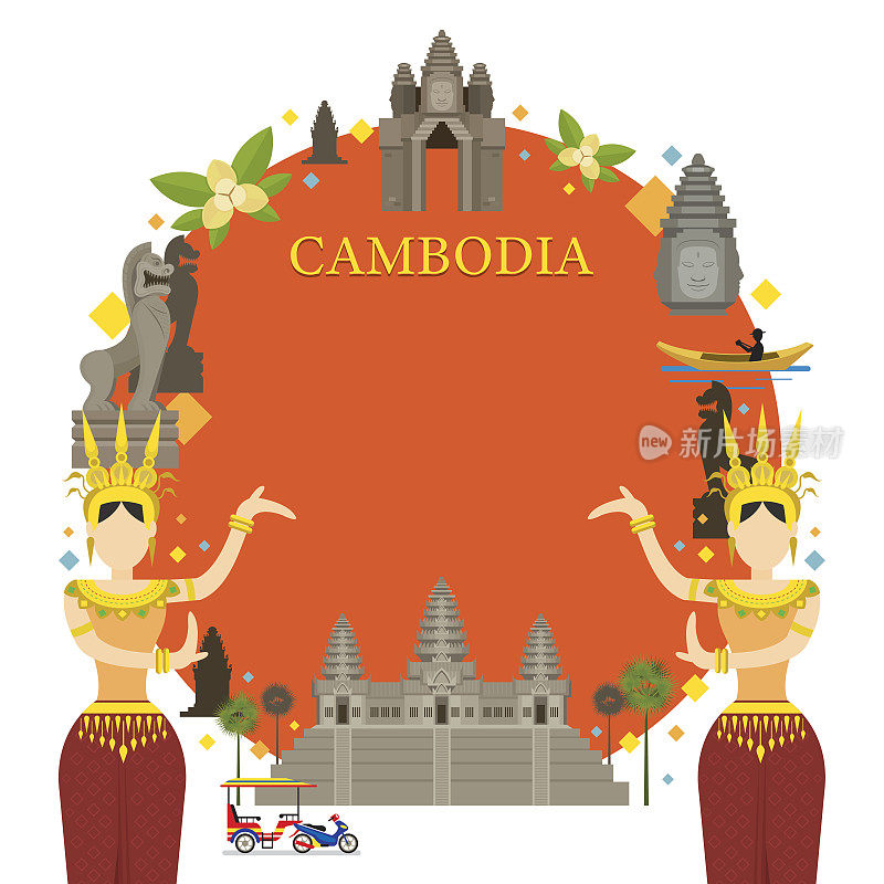 柬埔寨地标，传统舞蹈，框架