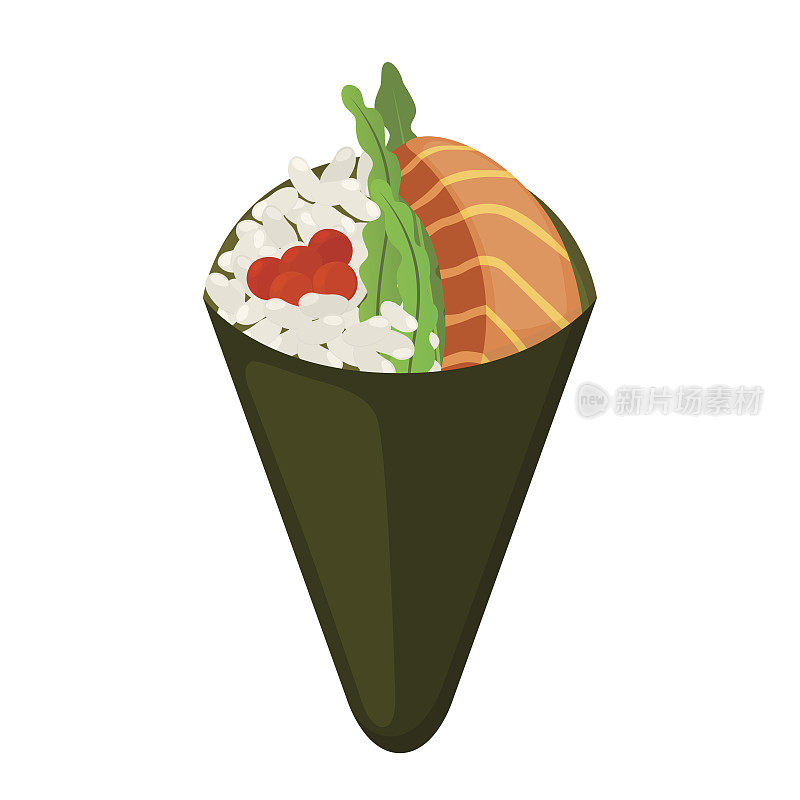 Temaki美味的食物。生鱼，鱼子酱，米饭，寿司里的海苔