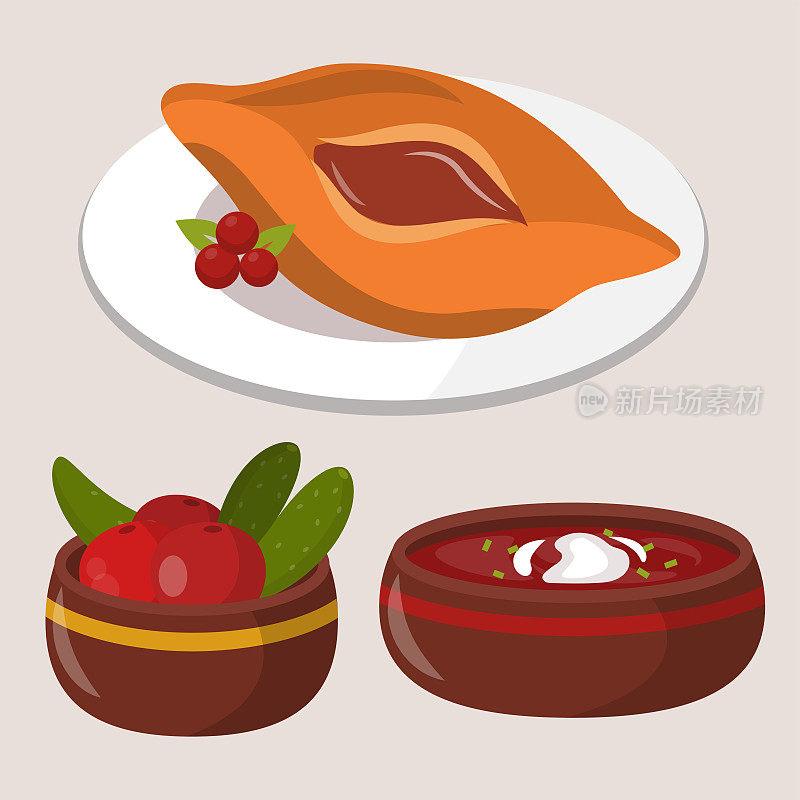 传统俄罗斯美食文化菜肴课程欢迎俄罗斯美食民族美食矢量插画