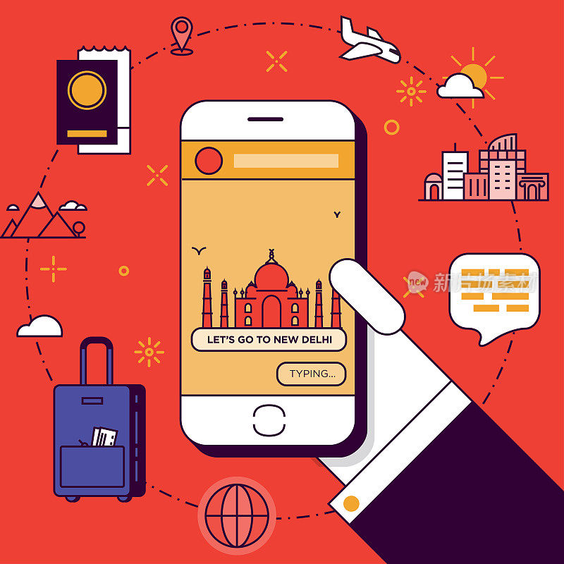 手持智能手机的新德里之旅计划