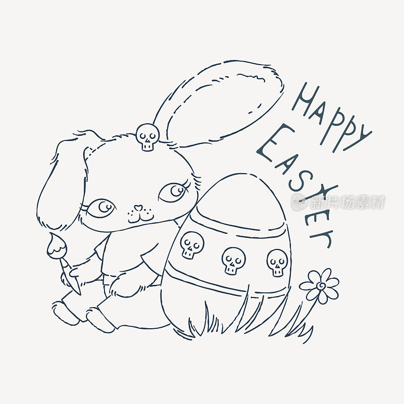 可爱的Emo复活节兔子节日贺卡，婴儿送礼会或复活节卡。