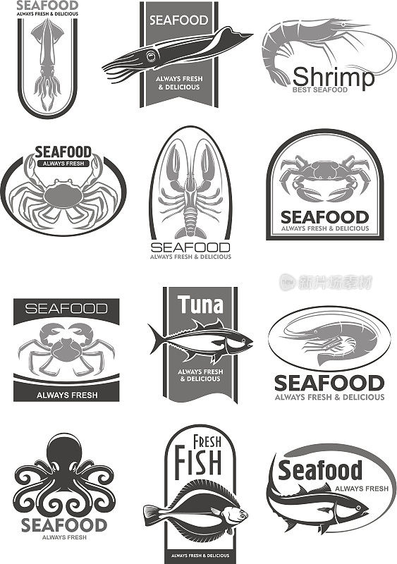 矢量图标海鲜市场或鱼餐厅