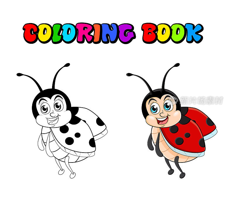 瓢虫漫画着色书孤立的白色背景