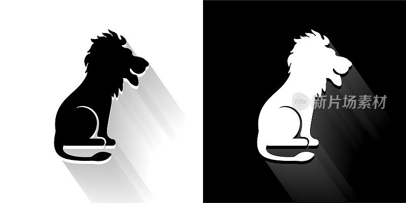 狮子黑白图标与长影子