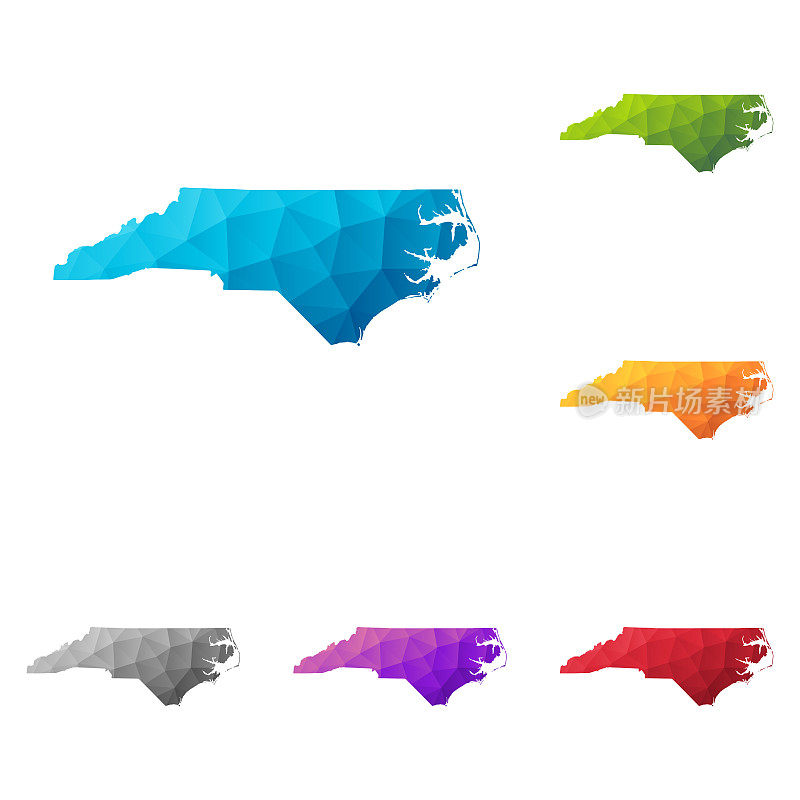 北卡罗来纳州地图在低多边形风格-彩色多边形几何设计