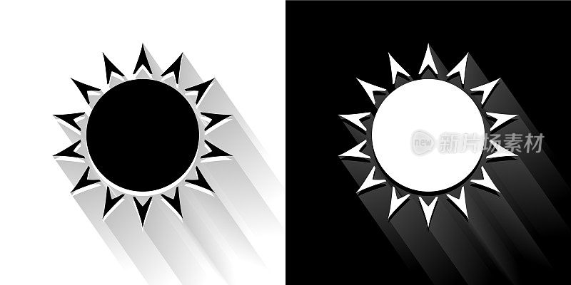 太阳黑色和白色图标与长影子