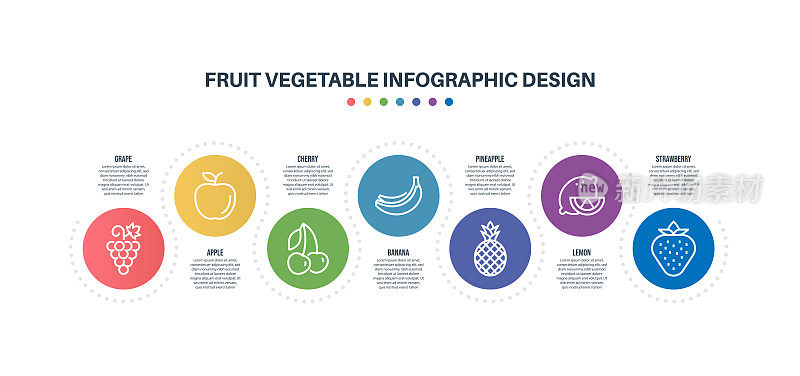 信息图表设计模板与水果蔬菜的关键字和图标