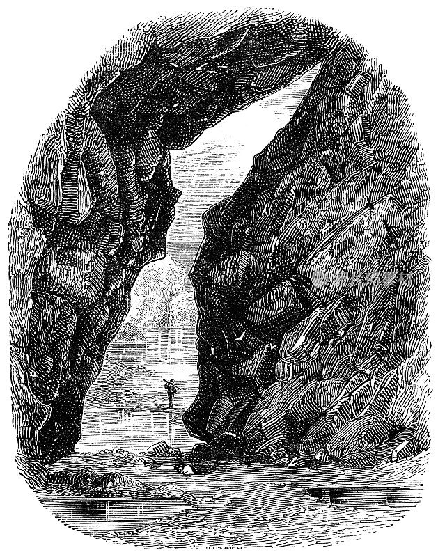 位于英国康沃尔的金纳斯湾的洞穴，19世纪