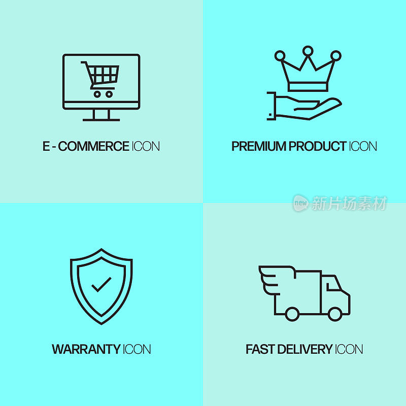 电子商务，网上购物，数字营销相关的现代向量图标