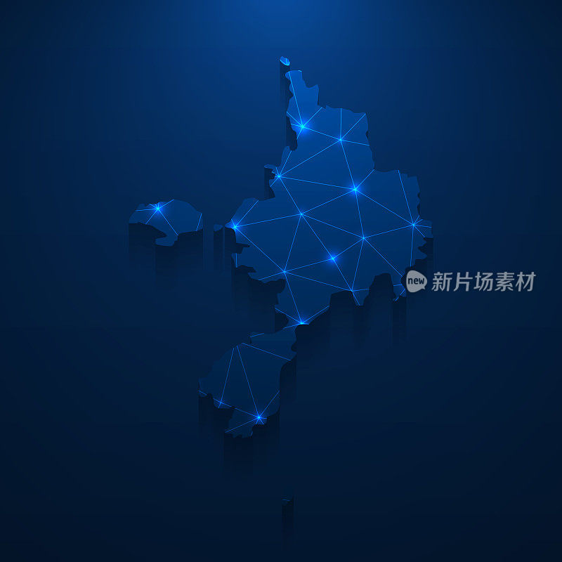 萨克地图网络-明亮的网格在深蓝色的背景