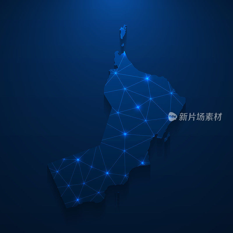阿曼地图网络-明亮的网格在深蓝色的背景