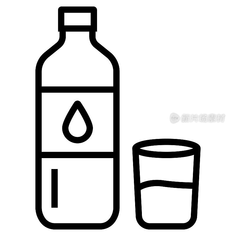 水瓶线图标，轮廓符号矢量插图