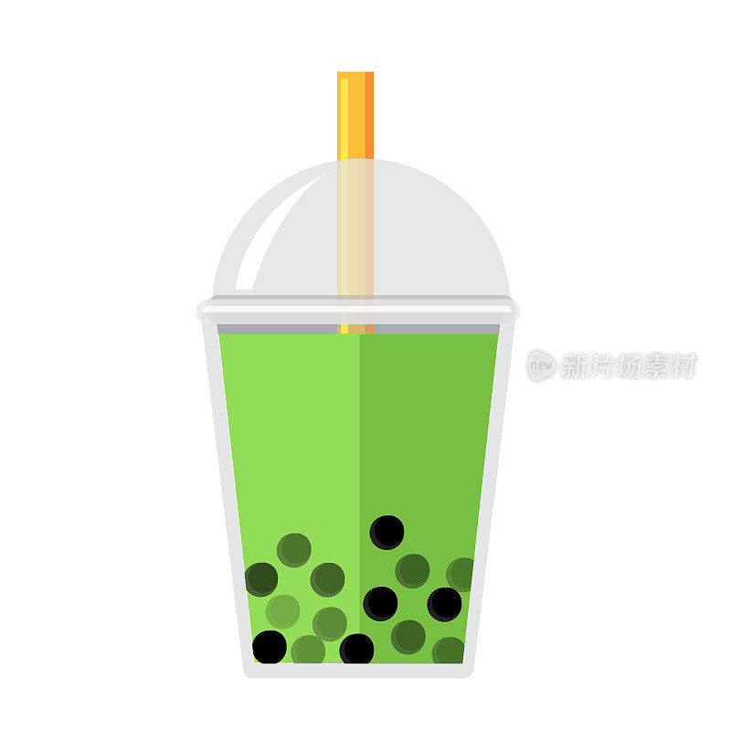 泡沫或珍珠茶抹茶绿茶味全彩白色背景图标