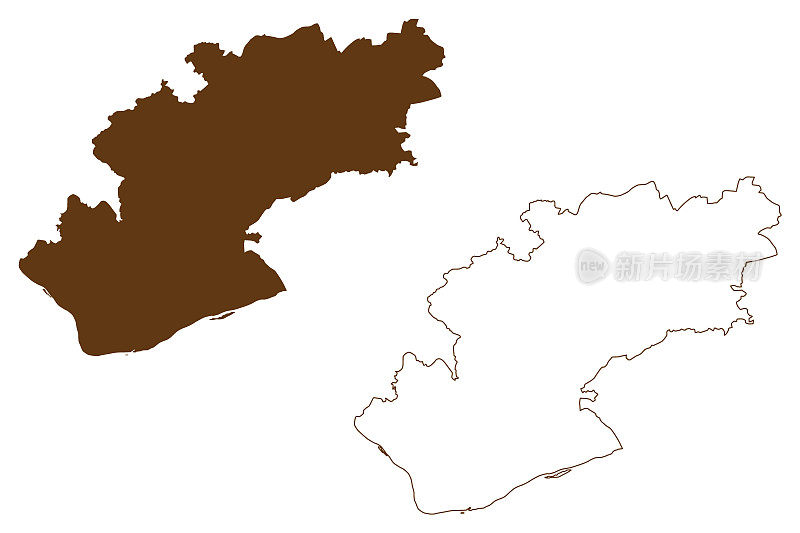 莱茵高-陶努斯区(德意志联邦共和国，达姆施塔特区，黑森州，黑森州，黑森州)地图矢量插图，涂鸦草图莱茵高-陶努斯克瑞斯地图