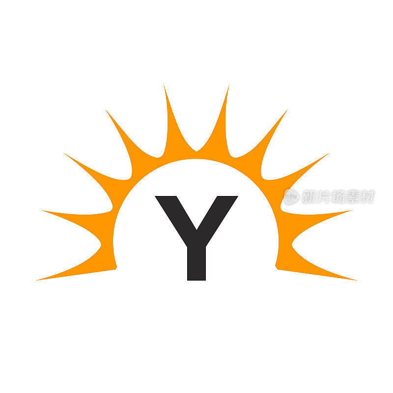 太阳标志上的字母Y概念。太阳图标矢量设计与Y字母模板