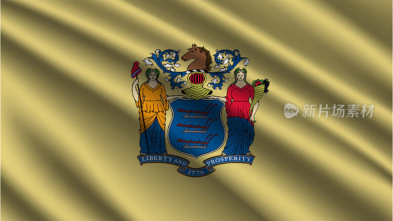 新泽西州-新泽西州的旗帜-新泽西州的旗帜高细节-国旗新泽西州的波浪图案循环元素-织物纹理和无尽的循环-新泽西州的循环旗帜-美国的州旗-挥舞的旗帜