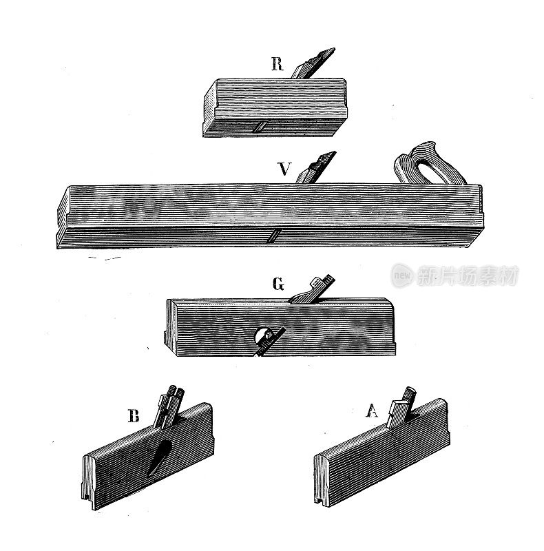 19世纪工业、技术和工艺的古董插图:平面