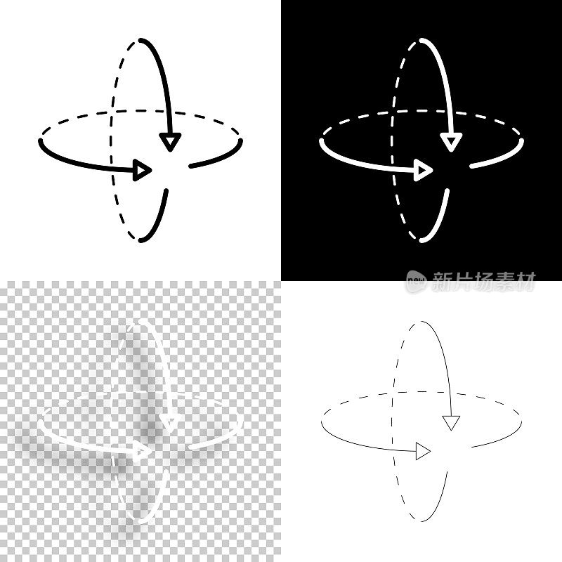 360度旋转箭头。图标设计。空白，白色和黑色背景-线图标