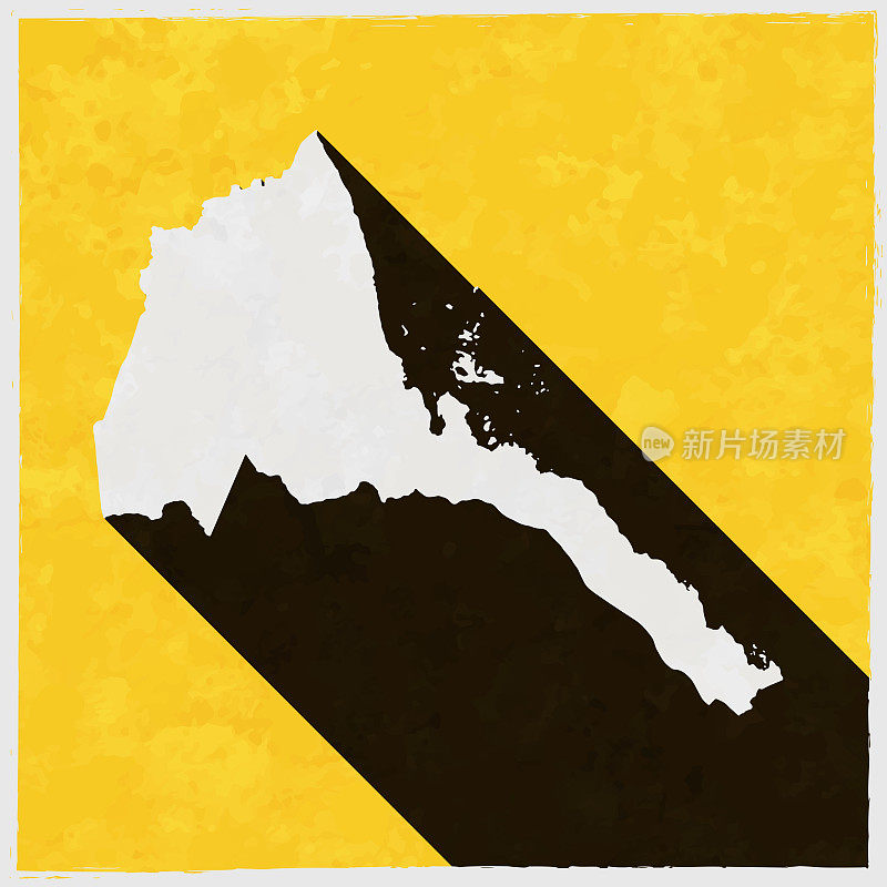 厄立特里亚地图与纹理黄色背景上的长阴影