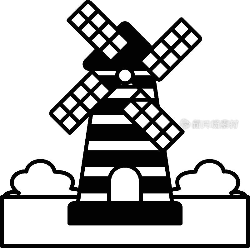风车或生态发电厂矢量图标设计，农业和农业符号，村庄生活标志，农村和牲畜插图，农场风力发电机概念