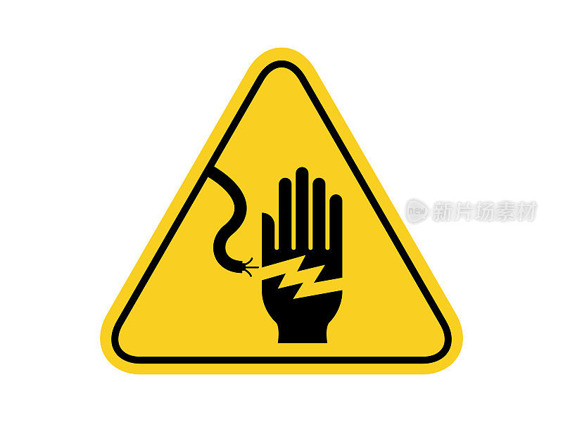 隔离电危险警示标志，常用危险符号黄色圆形三角板警示标志，用于图标、标签、标志或包装行业等平面矢量设计。