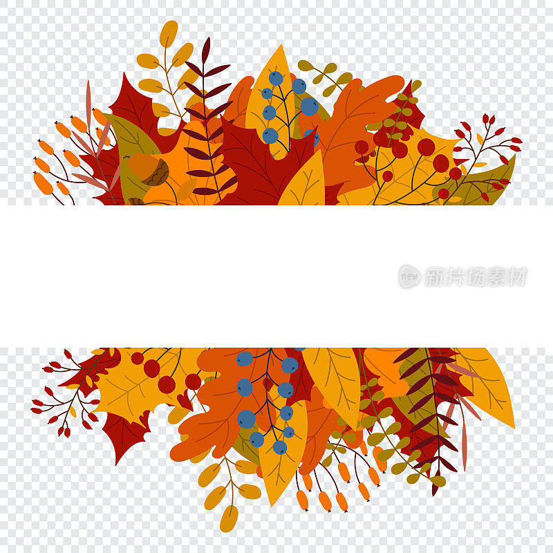 秋天矢量旗帜的树叶和树枝。你好，秋天，落叶。秋天的树叶落下，流行的树叶。秋天的设计。矢量图