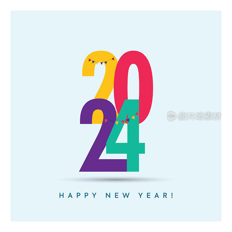2024年新年。2024年新年数字与渐变彩色横幅。2024年拜年标志文字设计。号码设计模板。问候海报模板。新年快乐贴。