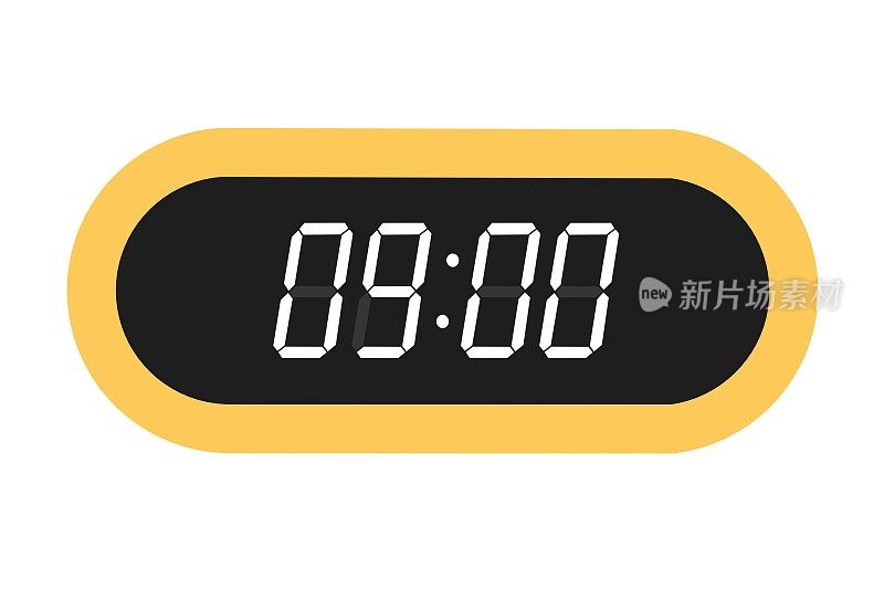 显示09.00数字时钟的矢量平面插图。