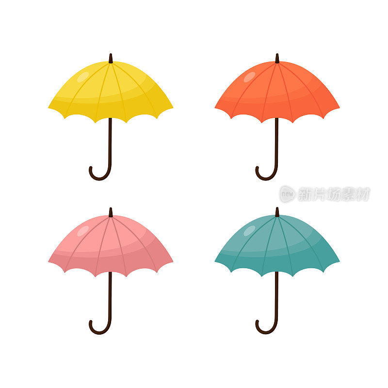 配上五颜六色的雨伞。矢量插图。适合制作卡片、图标、贴纸、印刷品等。
