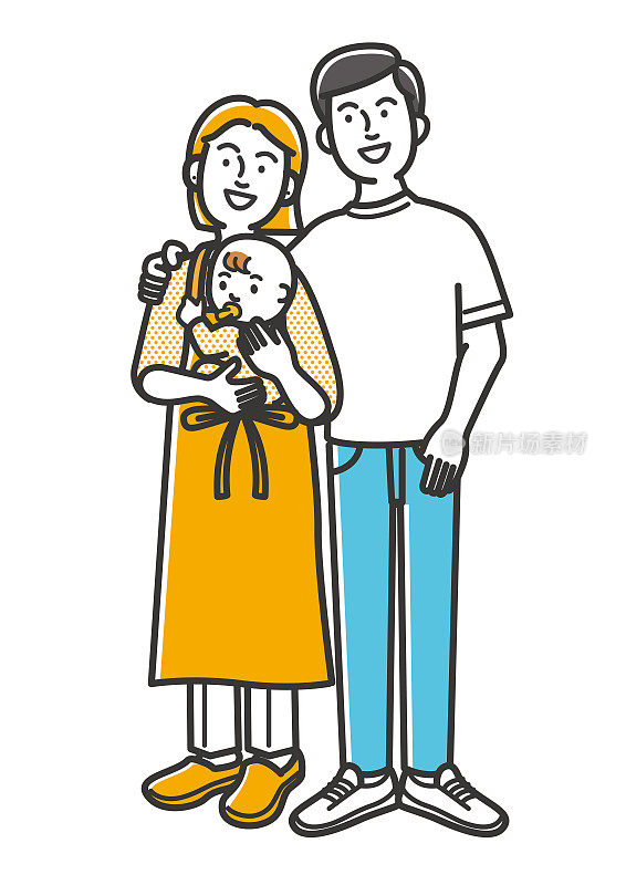 一对夫妇抱着一个婴儿的插画材料