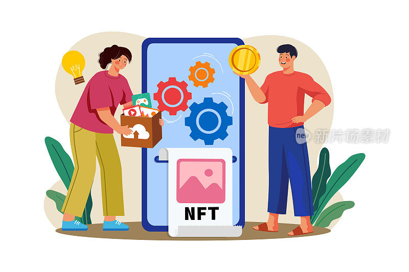 NFT铸造过程插图概念在白色背景