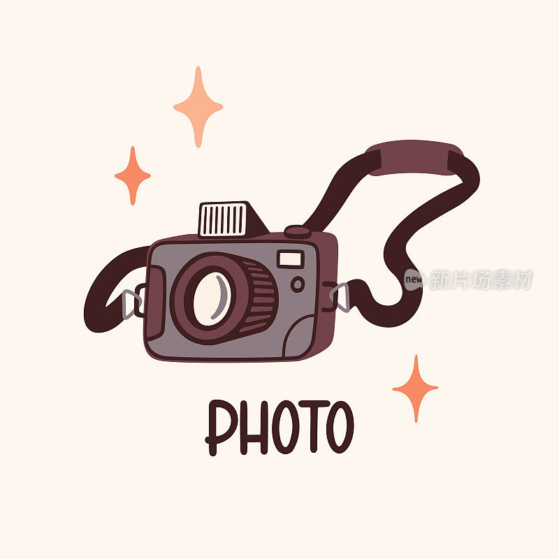 摄影相机，制作博客或视频博客矢量插图的设备。用于制作网络内容矢量平面插图的数字卡通装置