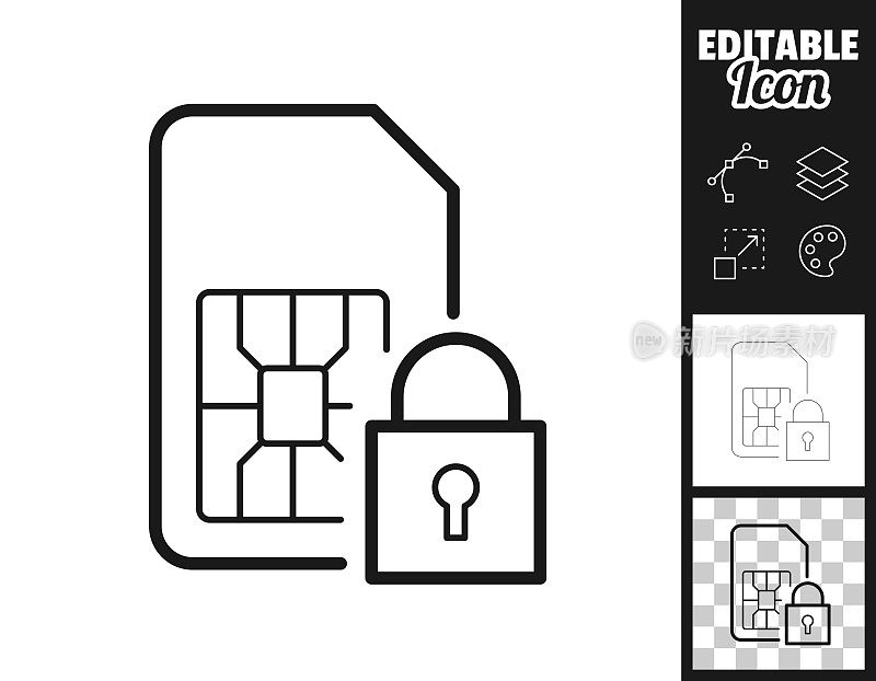 带有挂锁的SIM卡。图标设计。轻松地编辑