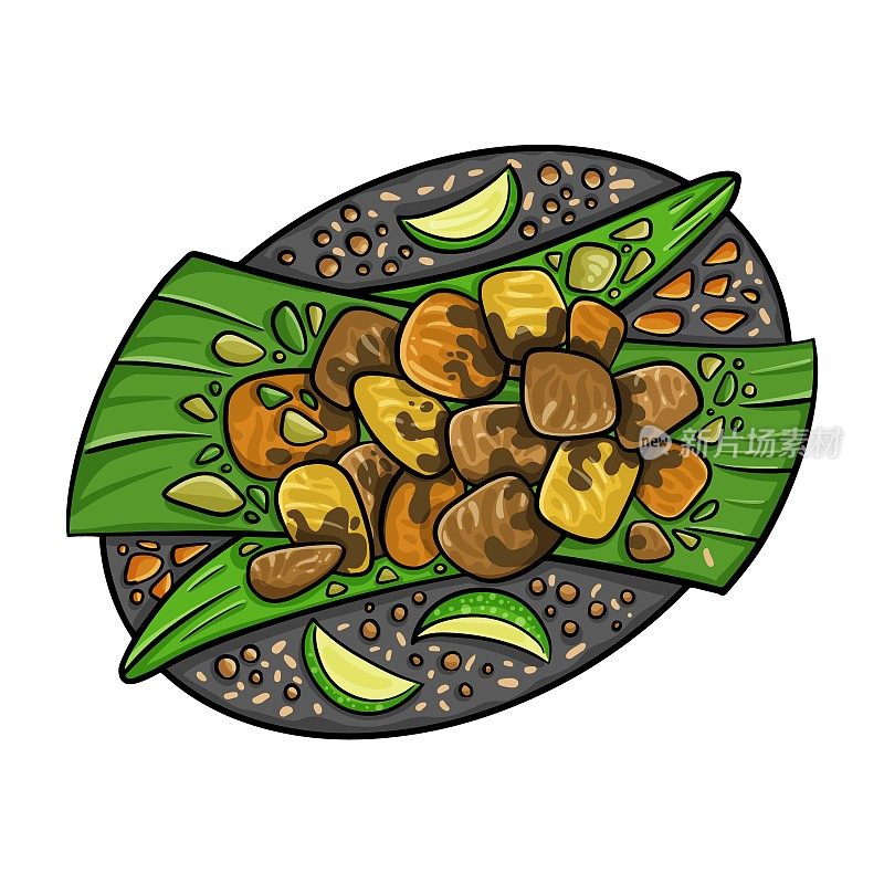 卫生部。混合蔬菜和水果的沙拉，淋上由当地虾酱、糖和酸橙组成的酱汁。马来西亚的美食。