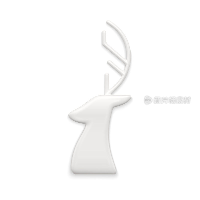 温柔的白色光滑鹿头小雕像豪华装饰设计侧面视图矢量插图