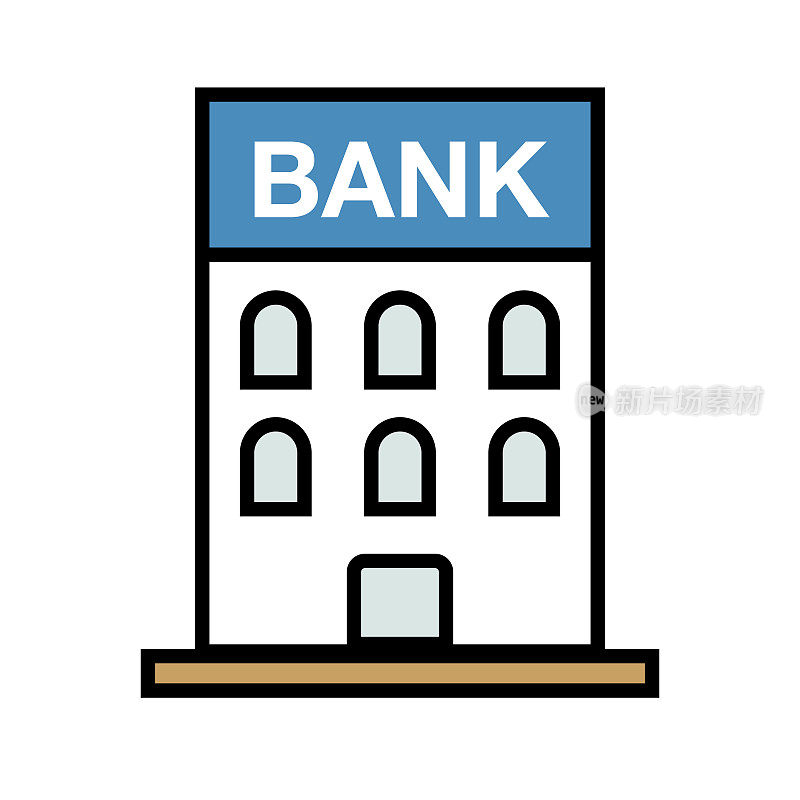 现代银行建筑的标志。金融图标。向量。